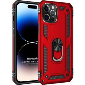 Microsonic Apple iPhone 14 Pro Max Military Ring Holder Kırmızı Cep Telefonu Kılıfı