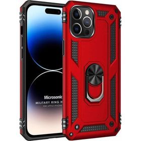 Microsonic Apple iPhone 14 Pro Max Military Ring Holder Kırmızı Cep Telefonu Kılıfı