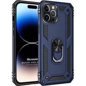 Microsonic Apple iPhone 14 Pro Max Military Ring Holder Lacivert Cep Telefonu Kılıfı