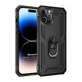 Microsonic Apple iPhone 14 Pro Max Military Ring Holder Siyah Cep Telefonu Kılıfı