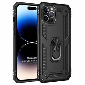 Microsonic Apple iPhone 14 Pro Max Military Ring Holder Siyah Cep Telefonu Kılıfı