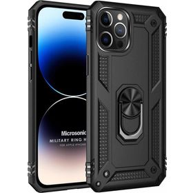 Microsonic Apple iPhone 14 Pro Max Military Ring Holder Siyah Cep Telefonu Kılıfı