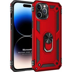 Microsonic Apple iPhone 14 Pro Military Ring Holder Kırmızı Cep Telefonu Kılıfı