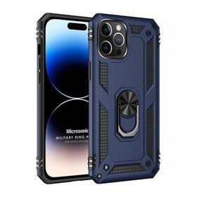 Microsonic Apple iPhone 14 Pro Military Ring Holder Lacivert Cep Telefonu Kılıfı