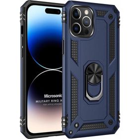 Microsonic Apple iPhone 14 Pro Military Ring Holder Lacivert Cep Telefonu Kılıfı