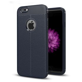 Microsonic Apple iPhone 6 Plus Suni Deri Dokulu Silikon Lacivert Kılıf