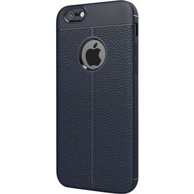 Microsonic Apple iPhone 6 Plus Suni Deri Dokulu Silikon Lacivert Kılıf
