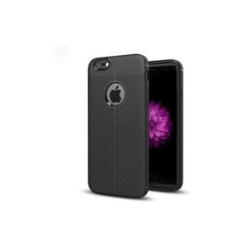 Microsonic Apple iPhone 6 Plus Suni Deri Dokulu Silikon Siyah Kılıf
