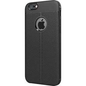 Microsonic Apple iPhone 6 Plus Suni Deri Dokulu Silikon Siyah Kılıf