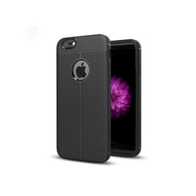 Microsonic Apple iPhone 6 Plus Suni Deri Dokulu Silikon Siyah Kılıf