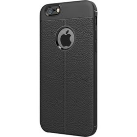 Microsonic Apple iPhone 6 Suni Deri Dokulu Silikon Siyah Kılıf
