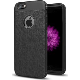 Microsonic Apple iPhone 6 Suni Deri Dokulu Silikon Siyah Kılıf