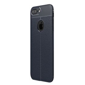 Microsonic Apple iPhone 7 Plus Deri Dokulu Lacivert Silikon Kılıf