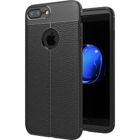 Microsonic Apple iPhone 7 Plus Deri Dokulu Siyah Silikon Kılıf