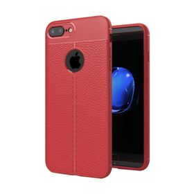 Microsonic Apple iPhone 8 Plus Deri Dokulu Kırrmızı Silikon Kılıf