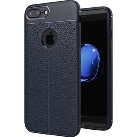 Microsonic Apple iPhone 8 Plus Deri Dokulu Lacivert Silikon Kılıf