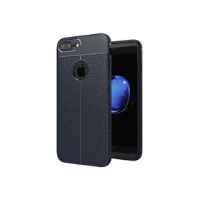 Microsonic Apple iPhone 8 Plus Deri Dokulu Lacivert Silikon Kılıf