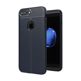 Microsonic Apple iPhone 8 Plus Deri Dokulu Lacivert Silikon Kılıf