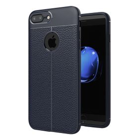 Microsonic Apple iPhone 8 Plus Deri Dokulu Lacivert Silikon Kılıf