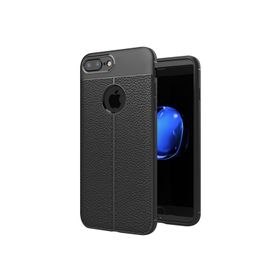 Microsonic Apple iPhone 8 Plus Suni Deri Dokulu Silikon Siyah Kılıf