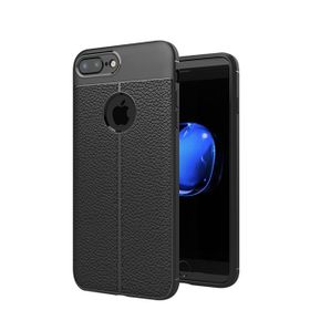 Microsonic Apple iPhone 8 Plus Suni Deri Dokulu Silikon Siyah Kılıf