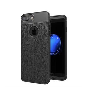 Microsonic Apple iPhone 8 Plus Suni Deri Dokulu Silikon Siyah Kılıf