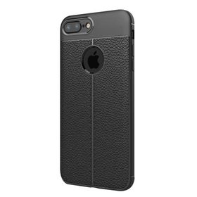 Microsonic Apple iPhone 8 Plus Suni Deri Dokulu Silikon Siyah Kılıf
