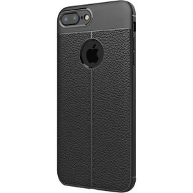 Microsonic Apple iPhone 8 Plus Suni Deri Dokulu Silikon Siyah Kılıf
