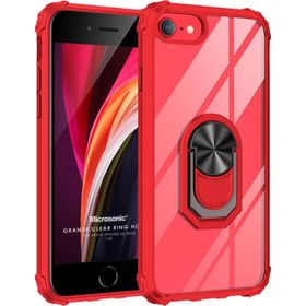 Microsonic Apple iPhone SE 2022 Grande Clear Ring Holder Kırmızı Telefon Kılıfı