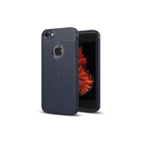 Microsonic Apple iPhone SE Suni Deri Dokulu Silikon Lacivert Kılıf