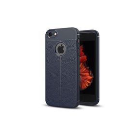 Microsonic Apple iPhone SE Suni Deri Dokulu Silikon Lacivert Kılıf