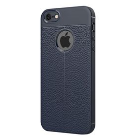 Microsonic Apple iPhone SE Suni Deri Dokulu Silikon Lacivert Kılıf