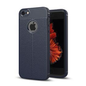 Microsonic Apple iPhone SE Suni Deri Dokulu Silikon Lacivert Kılıf