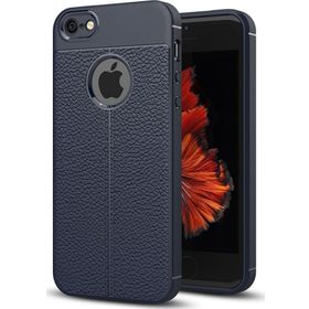 Microsonic Apple iPhone SE Suni Deri Dokulu Silikon Lacivert Kılıf