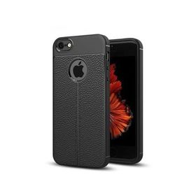 Microsonic Apple iPhone SE Suni Deri Dokulu Silikon Siyah Kılıf