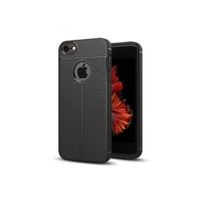 Microsonic Apple iPhone SE Suni Deri Dokulu Silikon Siyah Kılıf