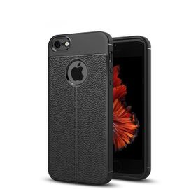Microsonic Apple iPhone SE Suni Deri Dokulu Silikon Siyah Kılıf