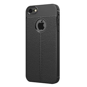 Microsonic Apple iPhone SE Suni Deri Dokulu Silikon Siyah Kılıf
