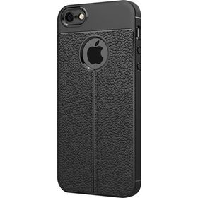Microsonic Apple iPhone SE Suni Deri Dokulu Silikon Siyah Kılıf