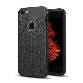 Microsonic Apple iPhone SE Suni Deri Dokulu Silikon Siyah Kılıf