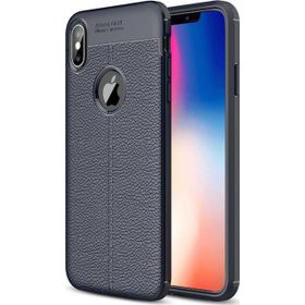 Microsonic Apple iPhone Xs Max Lacivert Deri Dokulu Silikon Kılıf