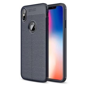 Microsonic Apple iPhone Xs Max Lacivert Deri Dokulu Silikon Kılıf