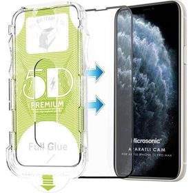 Microsonic Apple Uyumlu iPhone 11 Pro Max Siyah Magic Uygulama Aparatlı Tam Kapatan Ekran Koruyucu