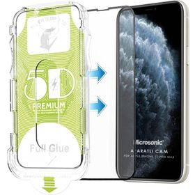 Microsonic Apple Uyumlu iPhone 11 Pro Max Siyah Magic Uygulama Aparatlı Tam Kapatan Ekran Koruyucu
