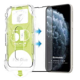 Microsonic Apple Uyumlu iPhone 11 Pro Max Siyah Magic Uygulama Aparatlı Tam Kapatan Ekran Koruyucu