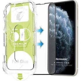 Microsonic Apple Uyumlu iPhone 11 Pro Max Siyah Magic Uygulama Aparatlı Tam Kapatan Ekran Koruyucu