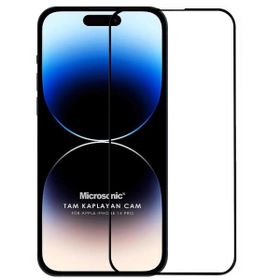 Microsonic Apple Uyumlu iPhone 14 Pro Tam Kaplayan Temperli Siyah Cam Ekran Koruyucu