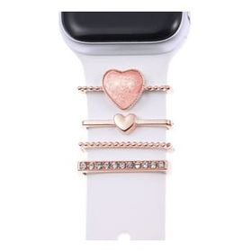 Microsonic Apple Watch 6 40 mm için Süsü Charm İnci Kalp Rose Gold Kordon