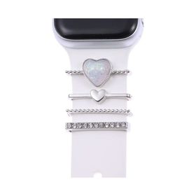 Microsonic Apple Watch 6 44 mm Charm İnci Kalp Gümüş Kordon Süsü