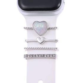 Microsonic Apple Watch 7 45 mm Charm İnci Kalp Gümüş Kordon Süsü